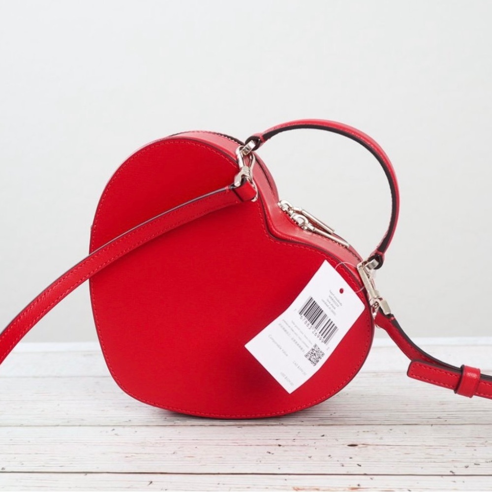 NWT Kate Spade Love Shack Heart Crossbody Purse Leather Candied Cherry Red - Picture 11 of 12